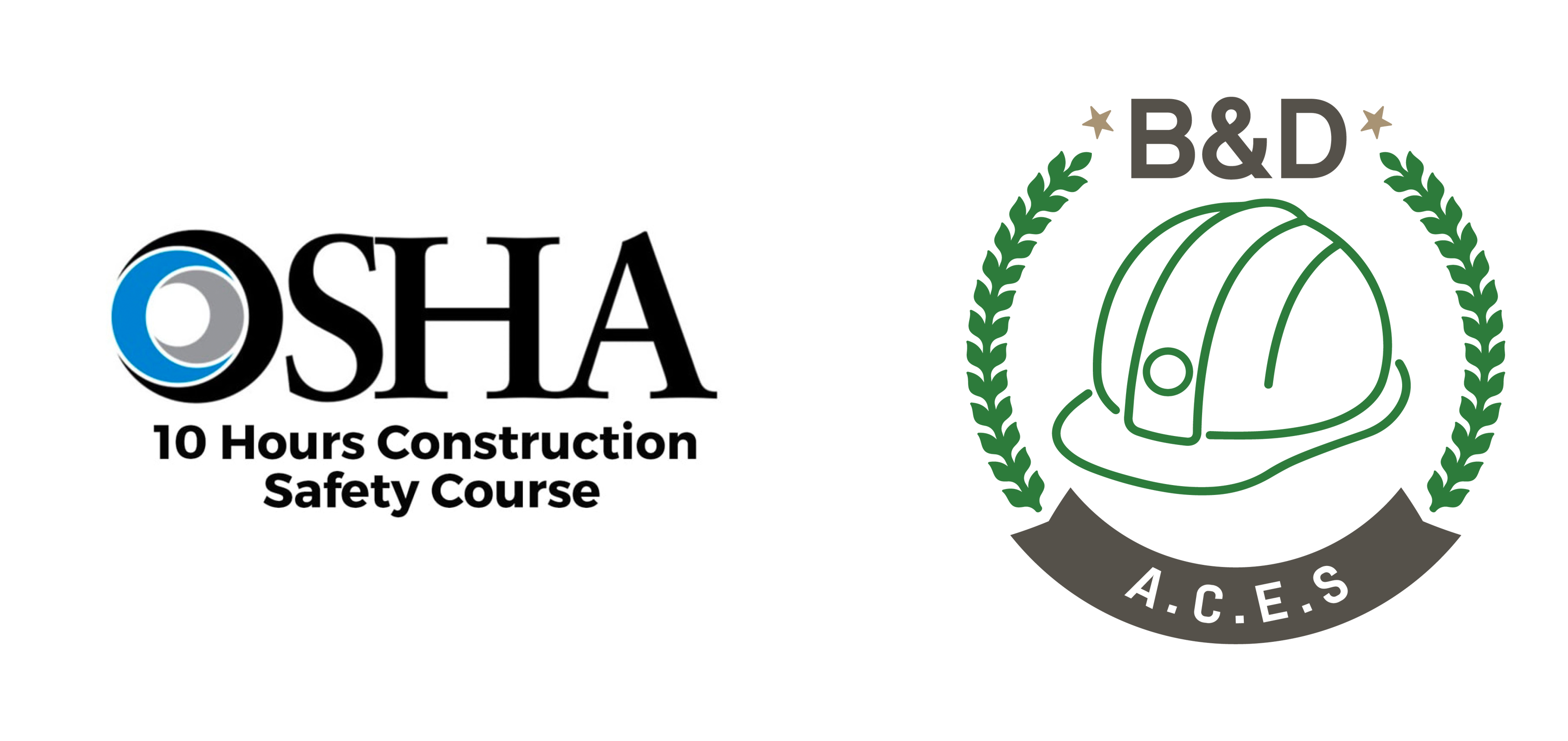 OSHA 10 Certified logo and B&D ACES logo